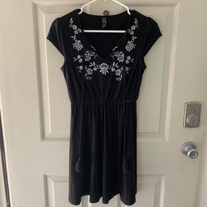 Francescas Black Dress with Embroidery